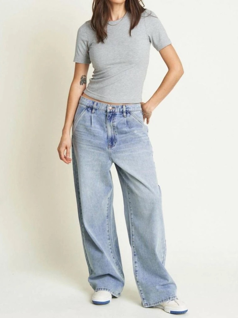 OLIVER LOGAN thompson pleated low slung wide leg denim trousers jeans size 29